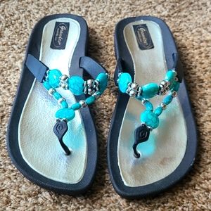 Grandoco Sandals Turquoise Beaded